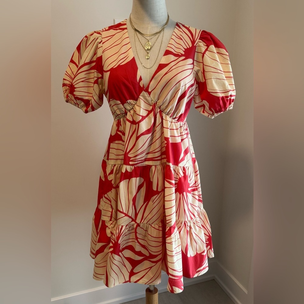 Hutch Red and Cream Patterned Midi Dress
(Listing‎ #38)